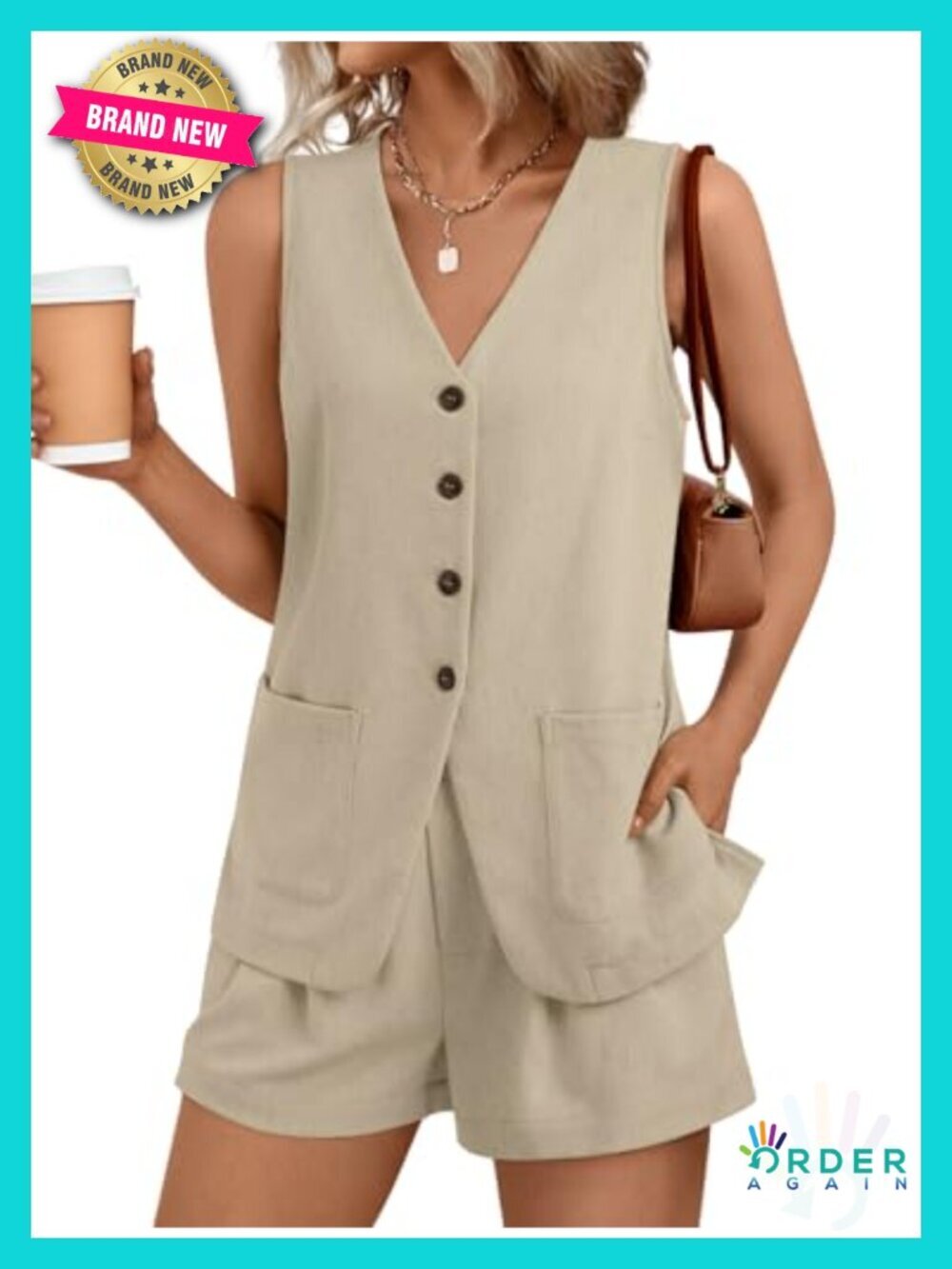 Two Piece Short Set Sleeveless Button Down Business Casual Vacation Outfit